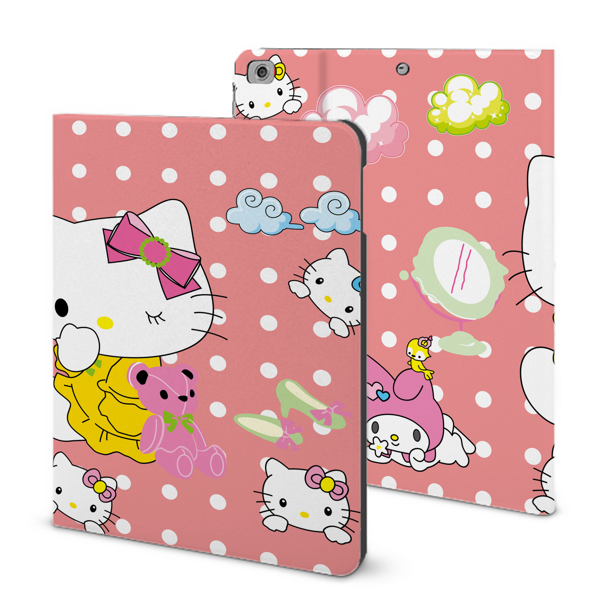 （画像用） Hello Kitty ハローキティ IPad ケース ブック型 PUレザー TPU 耐衝撃 軽量 薄型 ペン収納なし 全面保護 IPad 各モデル対応